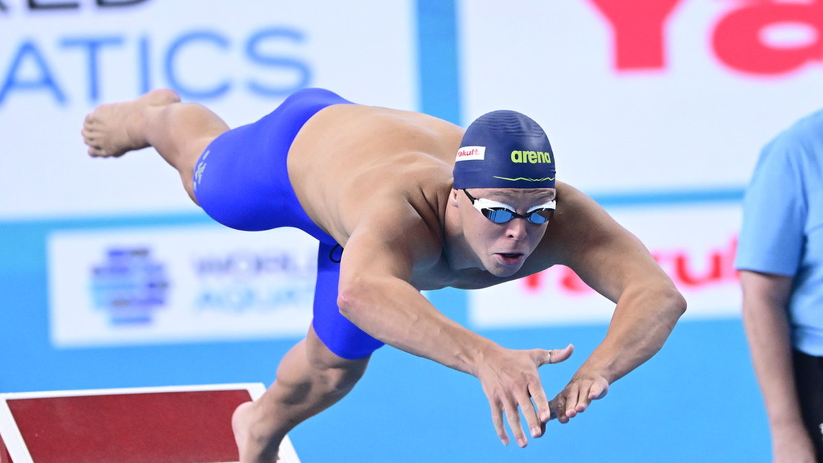 Victor Johansson under onsdagens final på 800 meter fritt på sim-VM i Doha, Qatar.