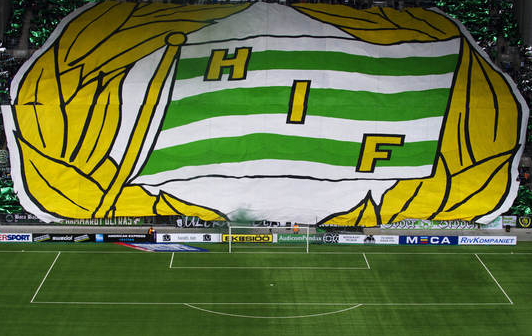 Stor OH-flagga från Hammarbys sida. Stor OH-flagga från Hammarbys sida.