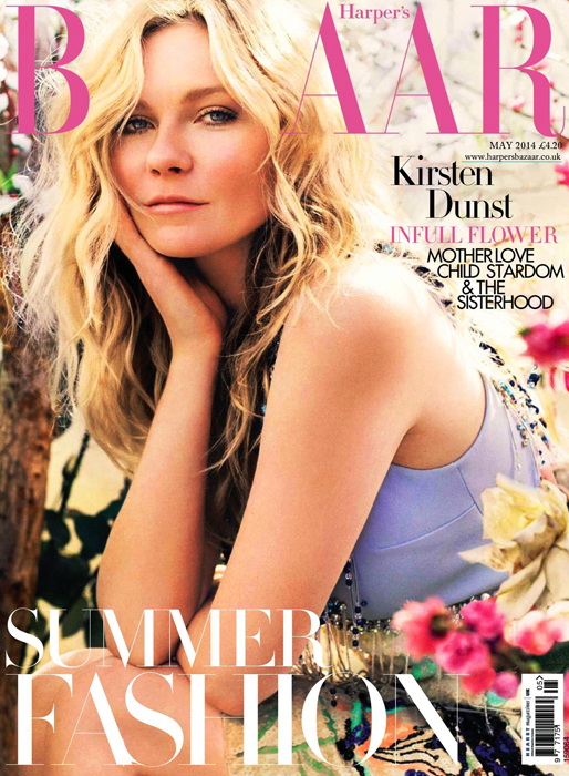 Kirsten Dunst på omslaget till brittiska Harpers Bazaar och deras maj-nummer. 
