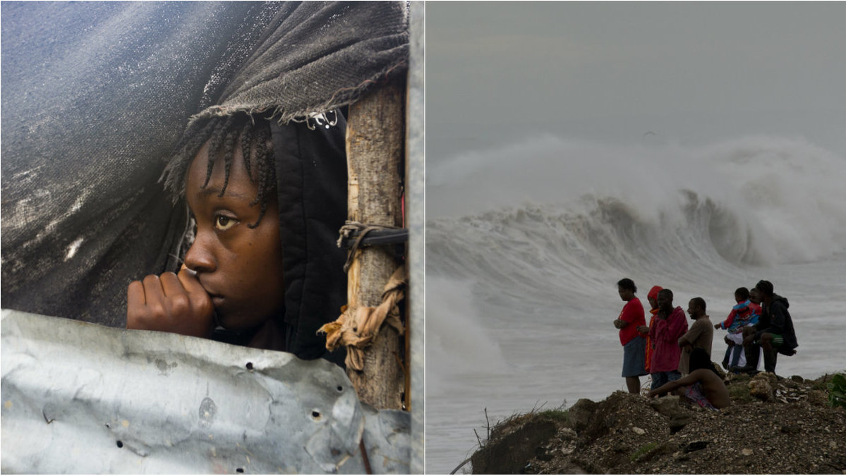 Karibien inväntar stormen Matthew. På vänster i Haiti och till höger i Jamaica.