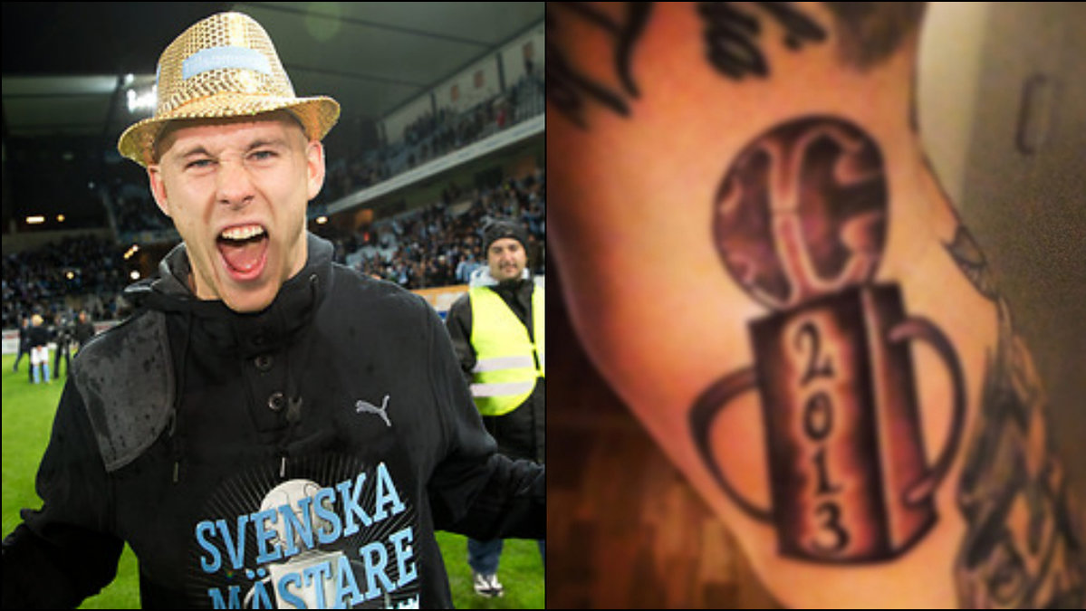 Magnus Eriksson, nybliven SM-guld-segrare, har tatuerat in pokalen på armen.