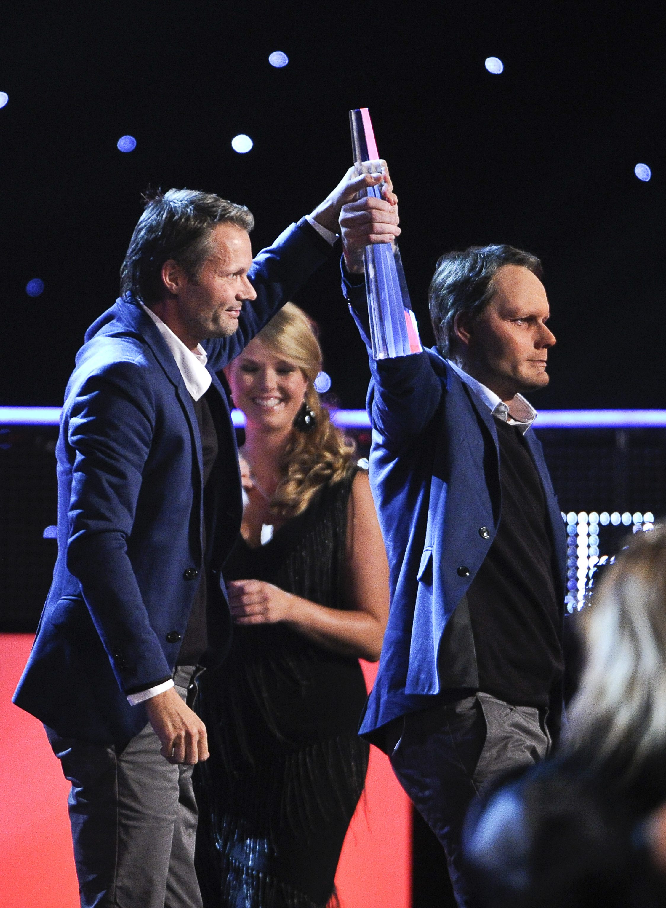 Felix Herngren vann årets humorprogram med Solsidan. Han hade med sig en klon upp på scen.