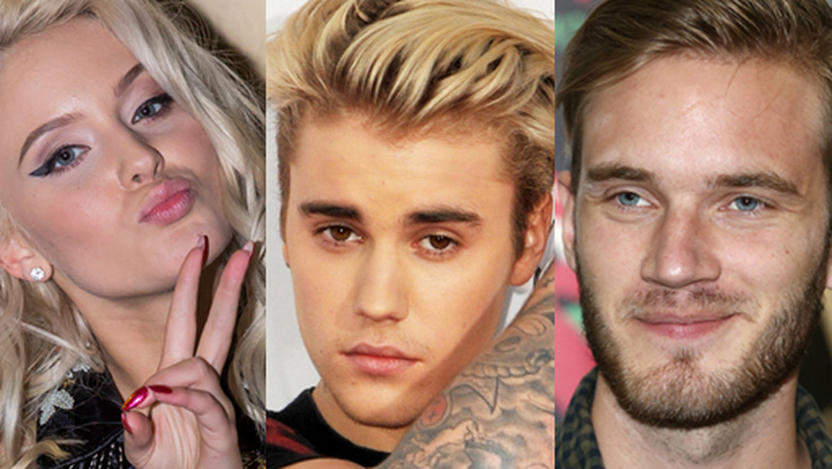 Zara Larsson, Justin Bieber och PewDiePie finns alla på listan.