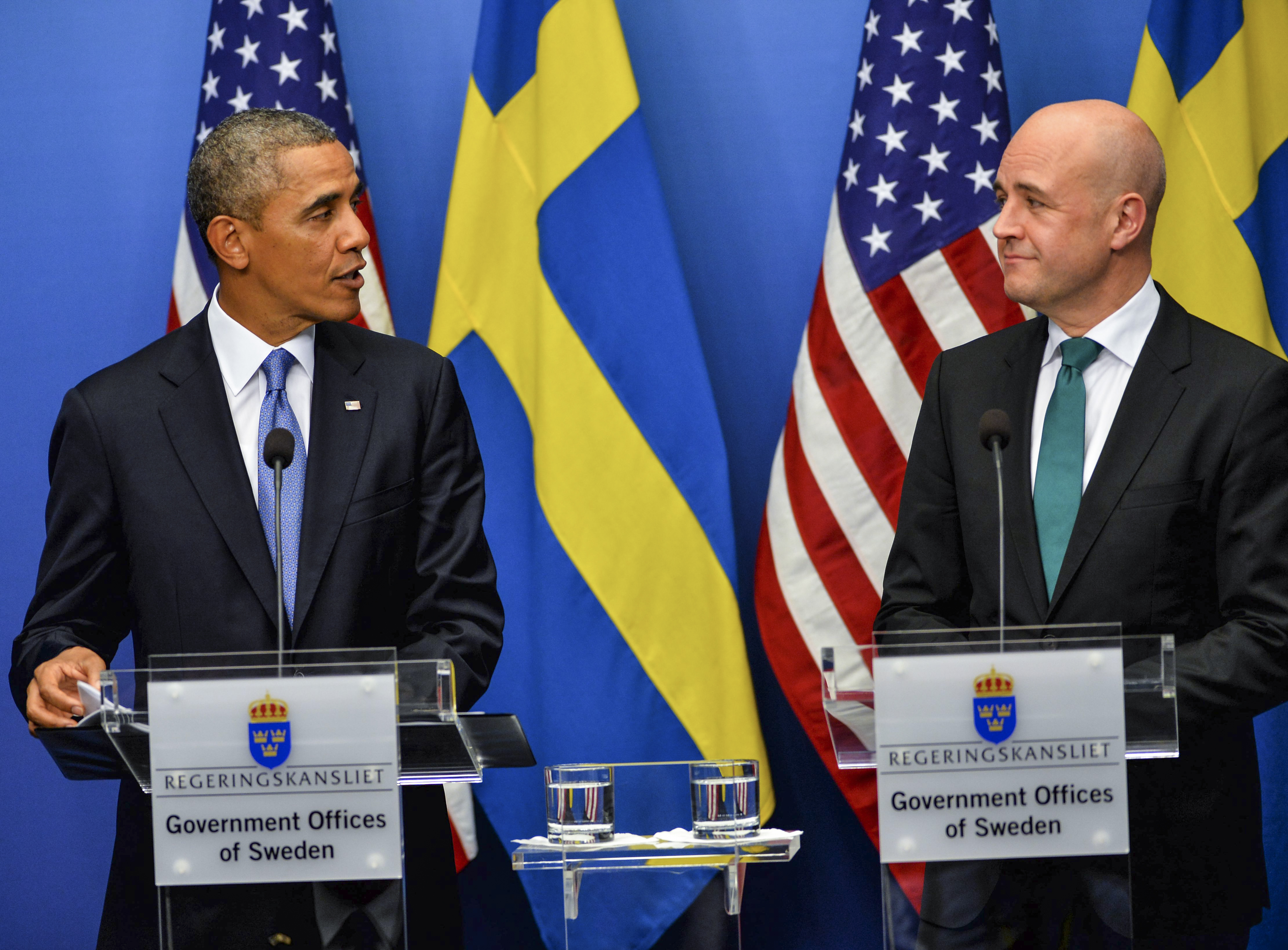 Obama och Reinfeldt på presskonferensen.