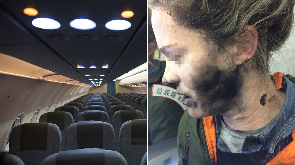Kvinnan satt och lyssnade på musik på flygplanet när hon kände hur det brände i ansiktet.  ​