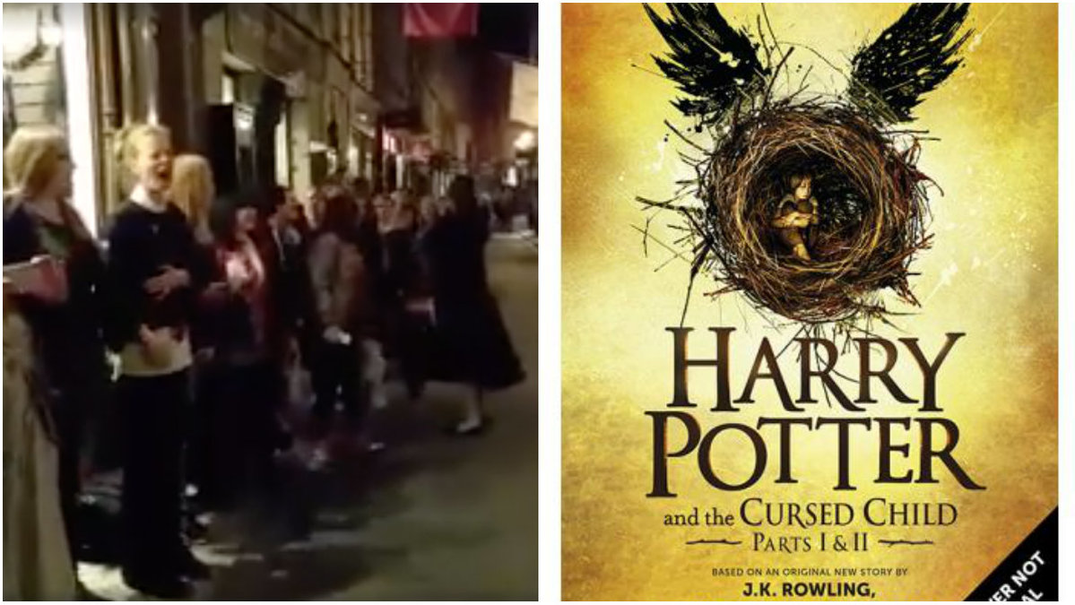 Flera hundra personer köade inför släppet av den nya Harry Potter-boken. 