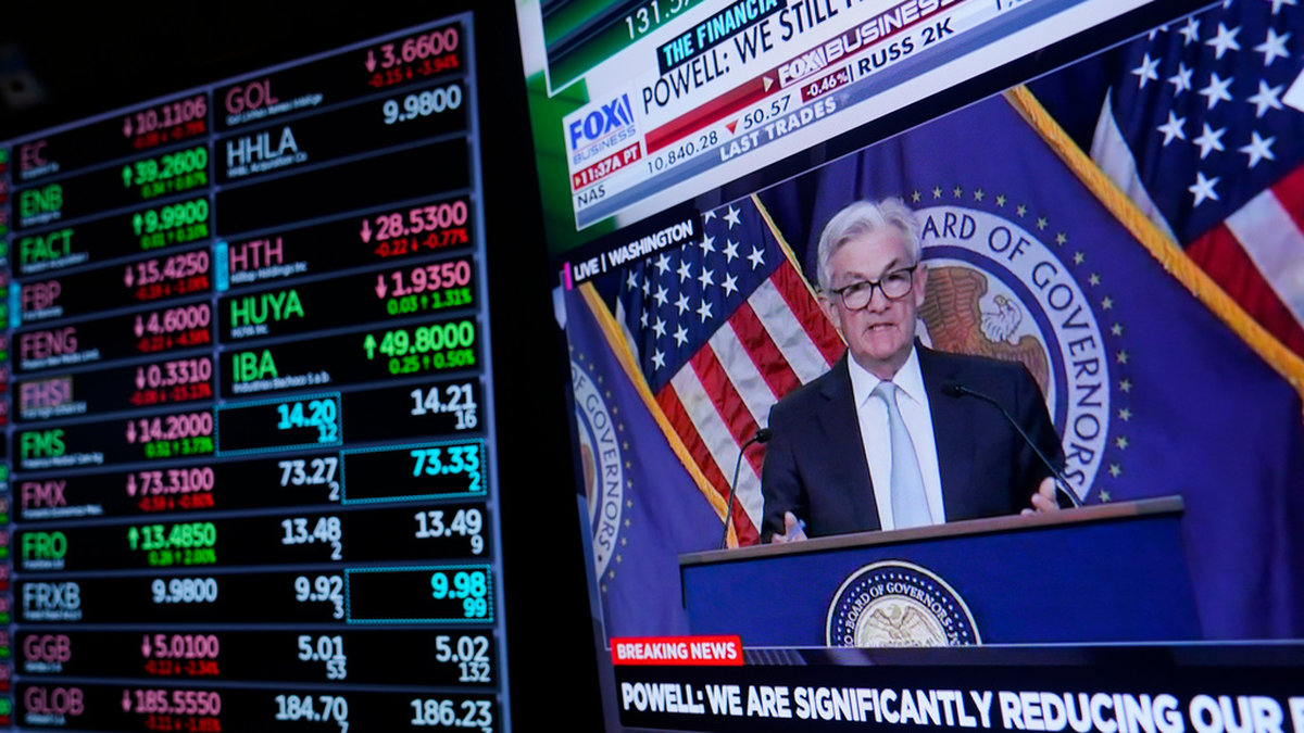 Onsdagens räntebesked från USA:s centralbank med chefen Jerome Powell (bilden) gör avtryck på Wall Street.