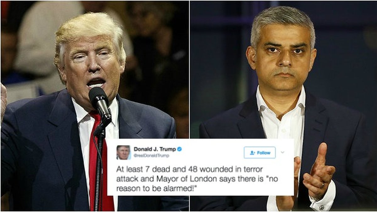 Donald Trump har kritiserat Londons borgmästare Sadiq Khan efter terrorattacken.