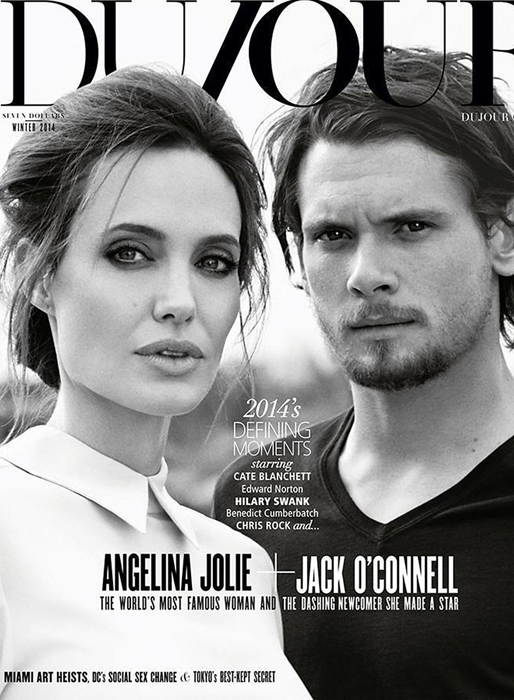 Angelina Jolie och Jack O'Conell på omslaget till DuJour.