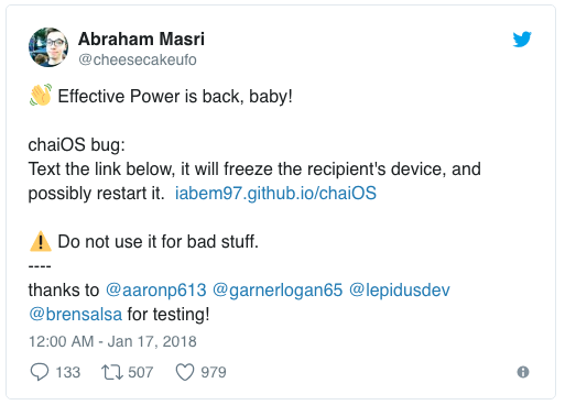 Abraham Masri twittrar om buggen.
