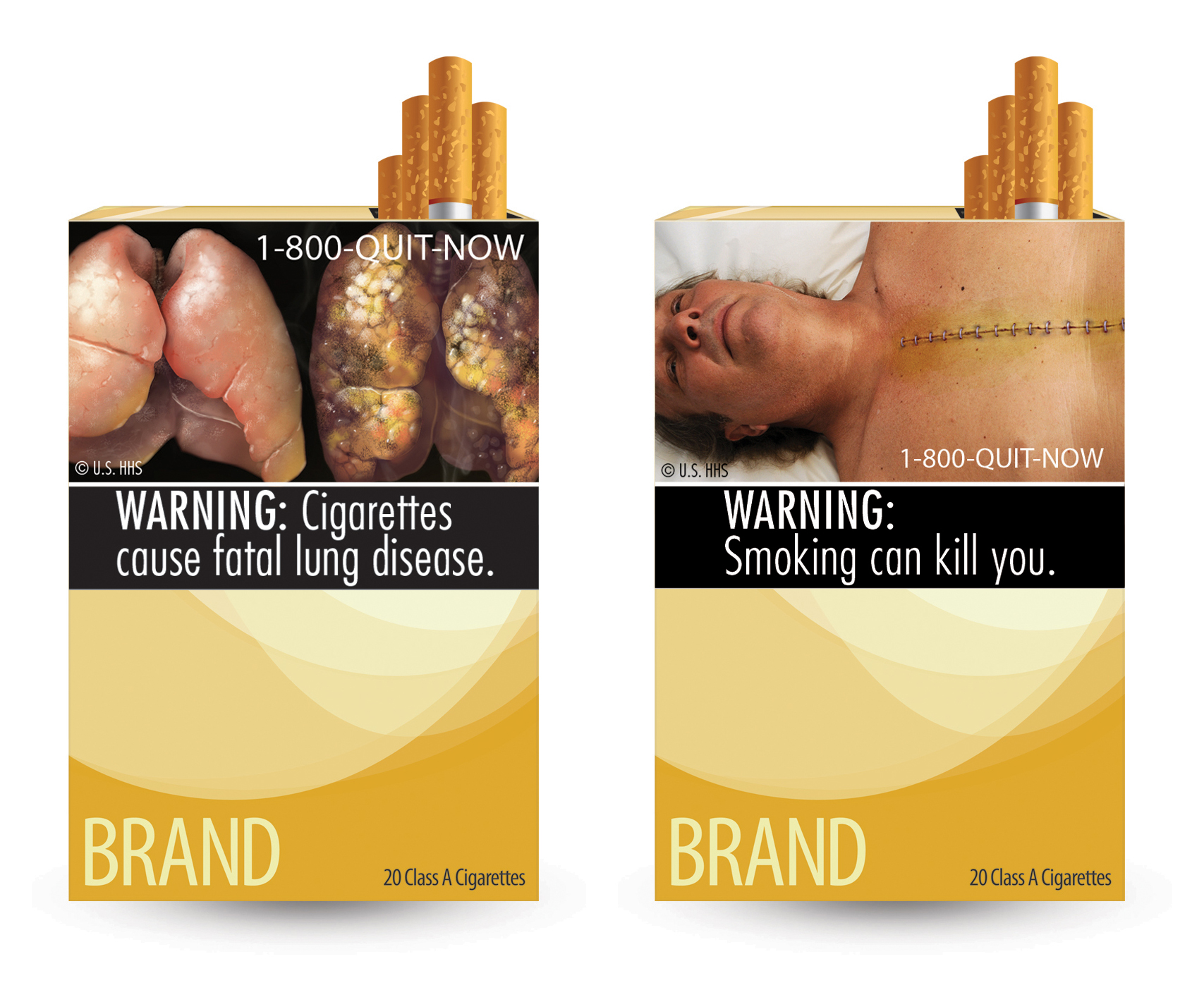 Så här ser ett av den amerikanska statens lagförslag ut för de nya varningstexterna på cigarettpaketen.