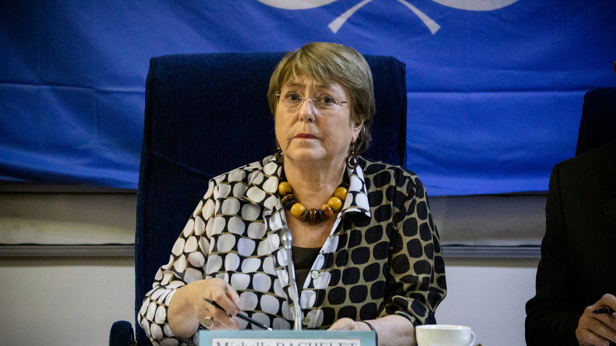 Michelle Bachelet gör sin sista dag på posten som FN:s människorättschef och planerar att den försenade rapporten om Xinjiang. Arkivbild.