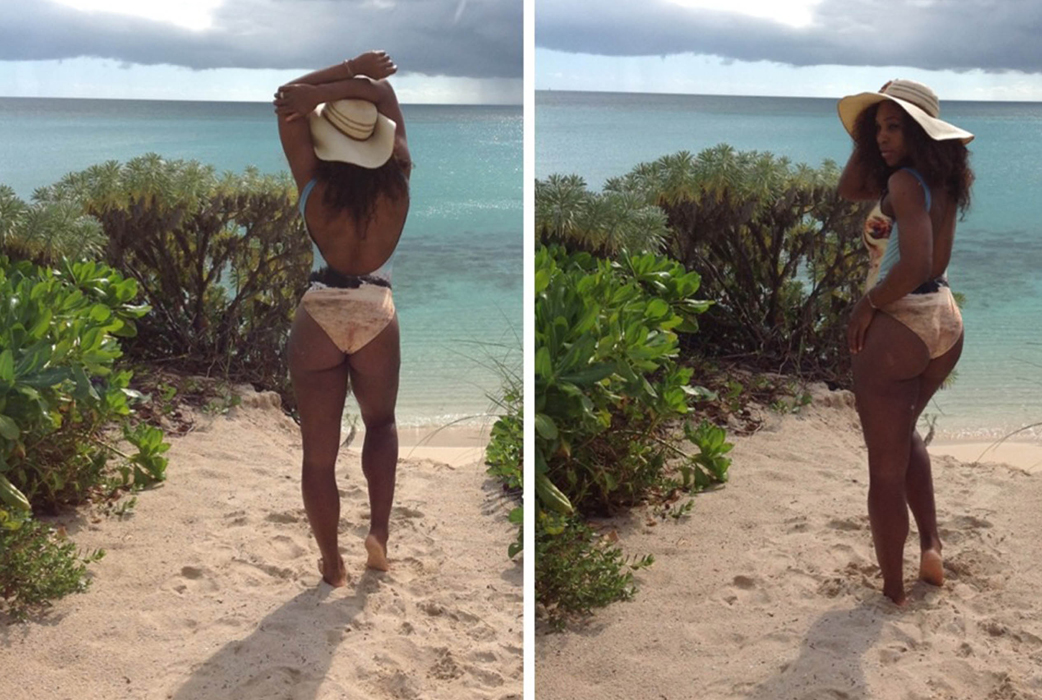 Serena Williams flashar sina kurvor på stranden. Serena Williams flashar sina kurvor på stranden.