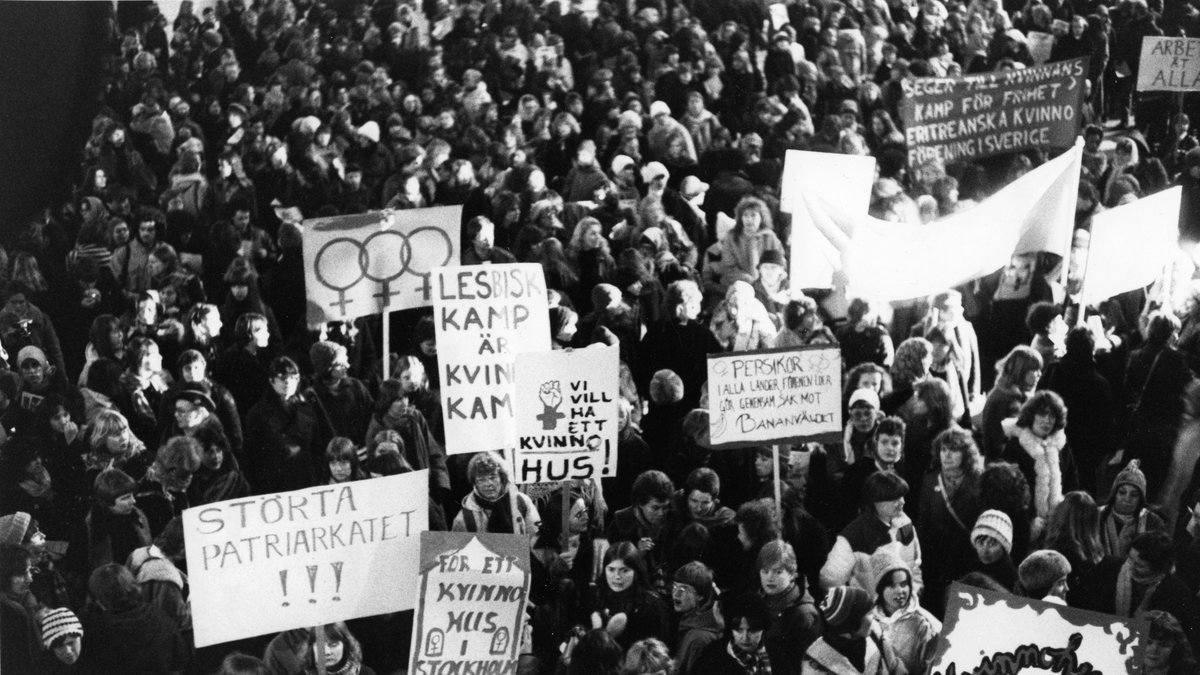 1979. Demonstrationståg för jämlikhet, rättvisa, fred och utveckling vid firandet av internationella kvinnodagen.