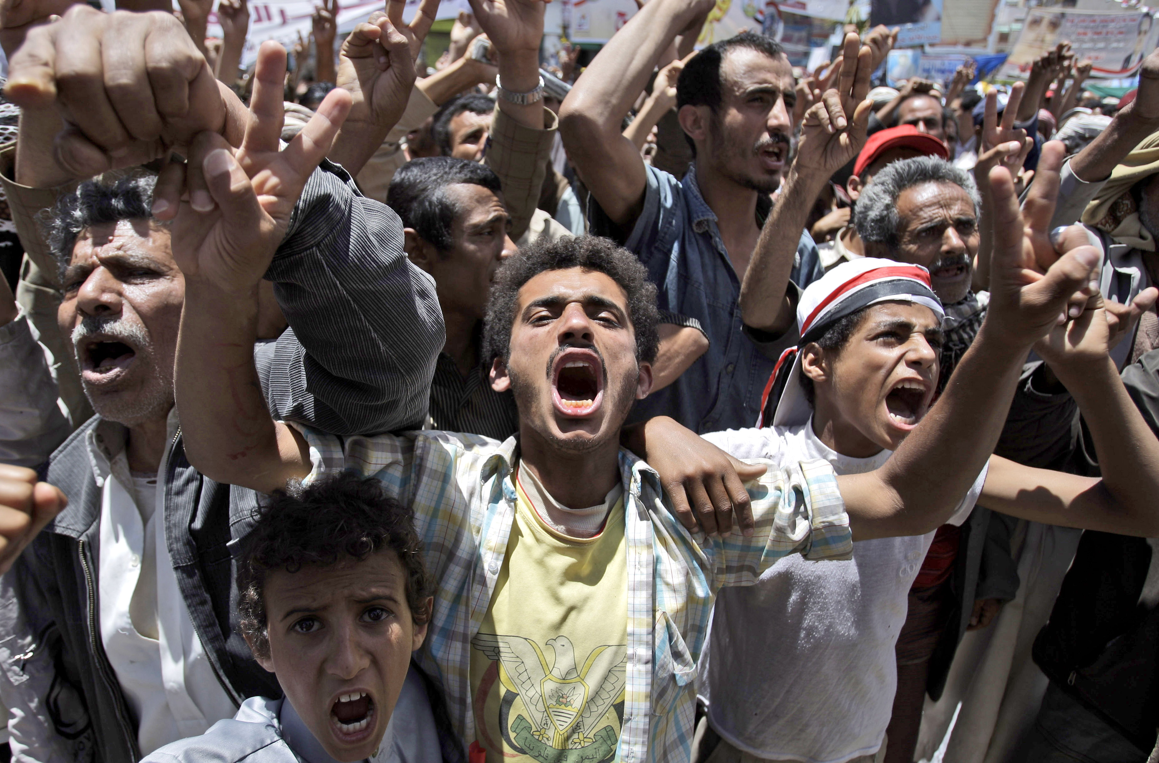Protester mot president Saleh under tisdagen.