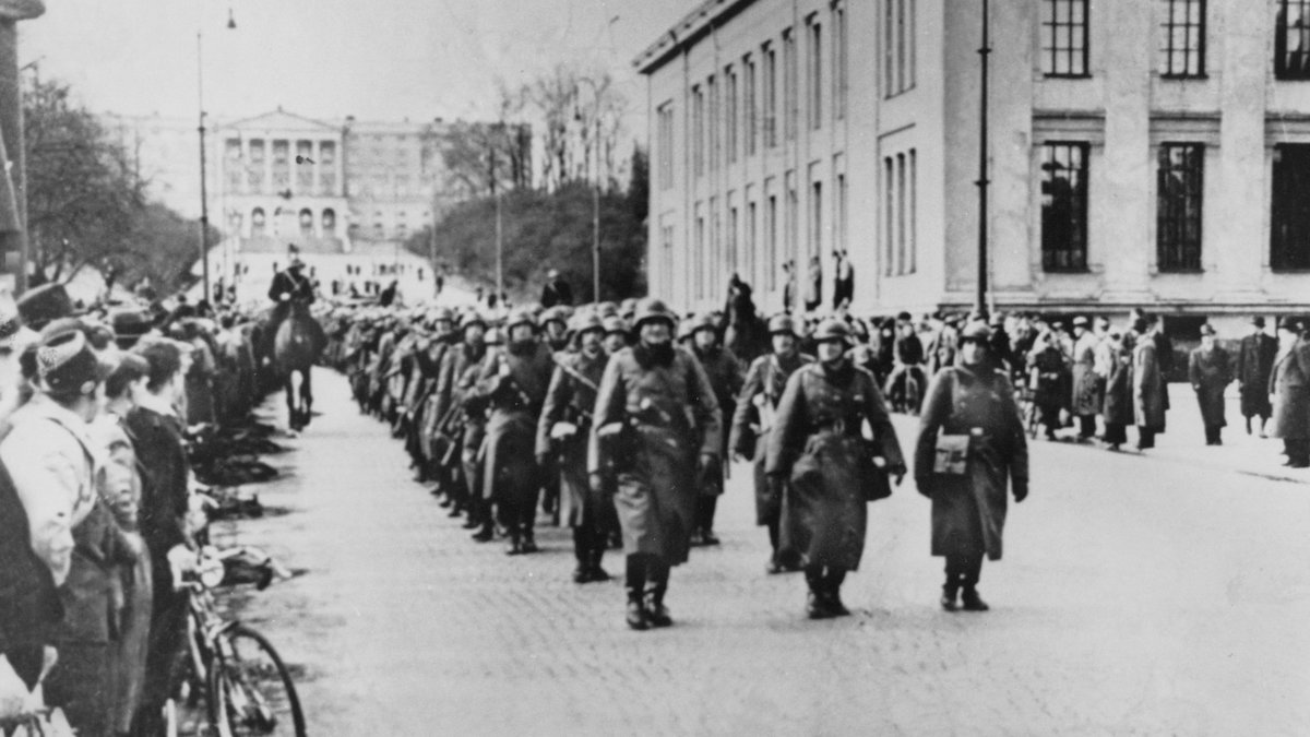 Tyska trupper marscherar i Oslo, 1940.