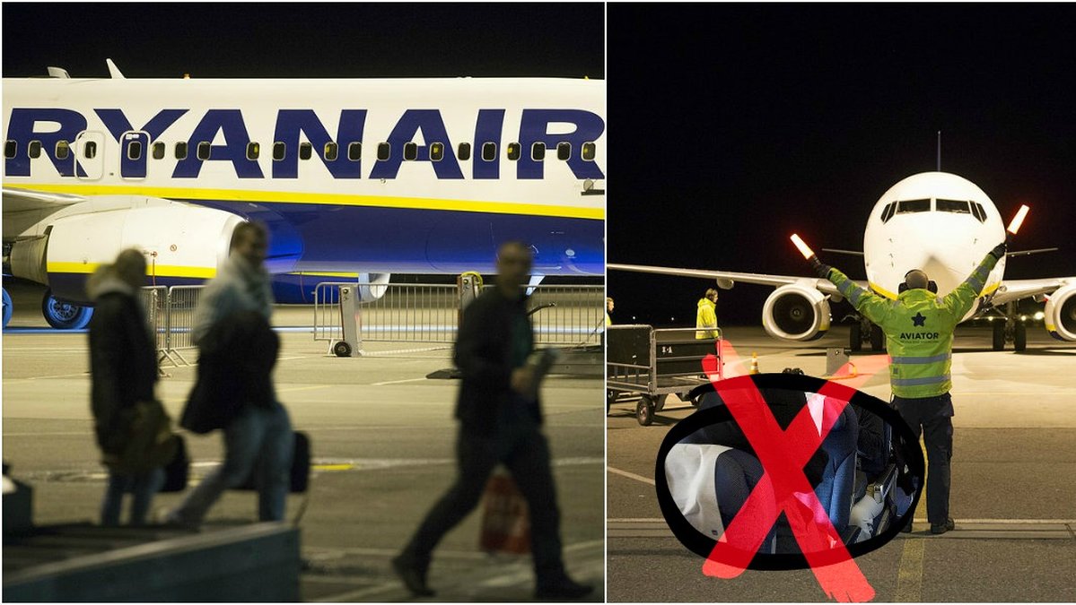 Nio killar kastades av Ryanairs flygplan.