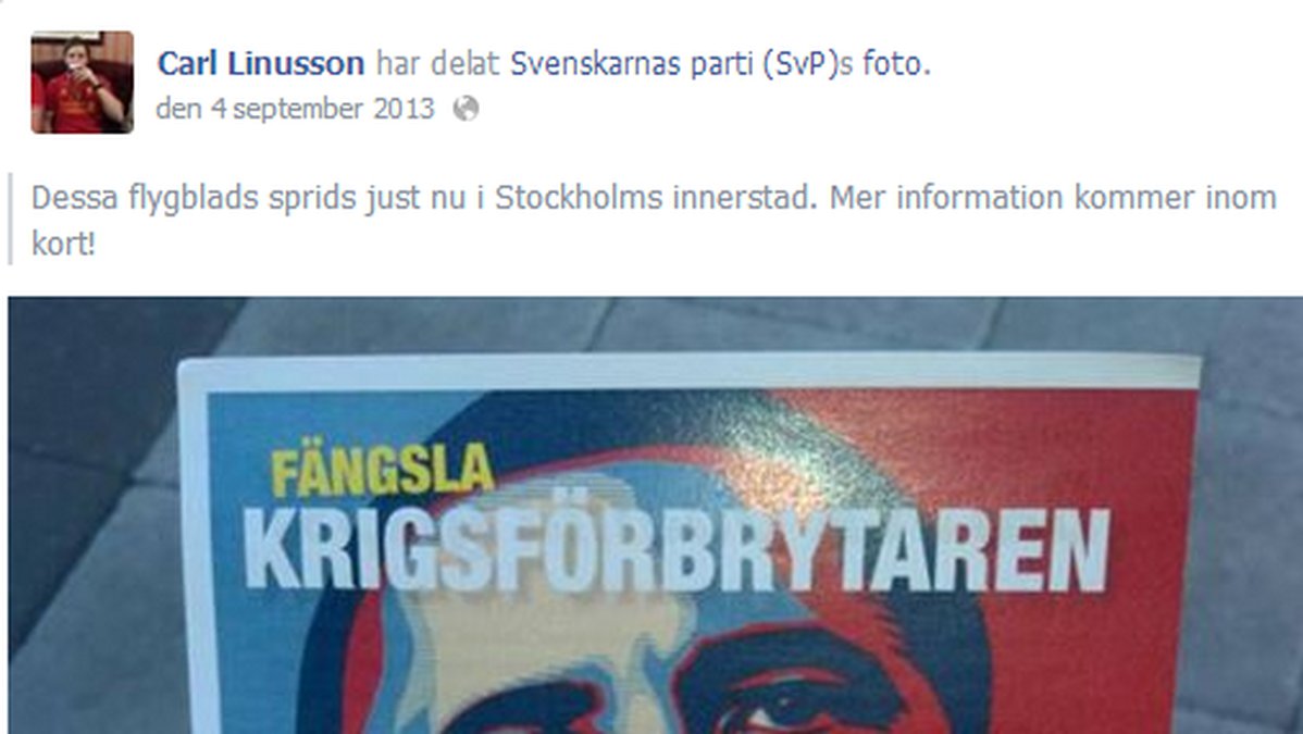Ett klistermärke från Svenskarnas parti.