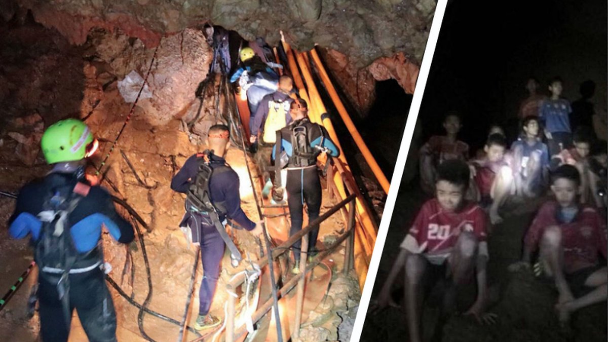 Fotbollslaget har fastnat i grotta i Thailand, dykare påväg in. 