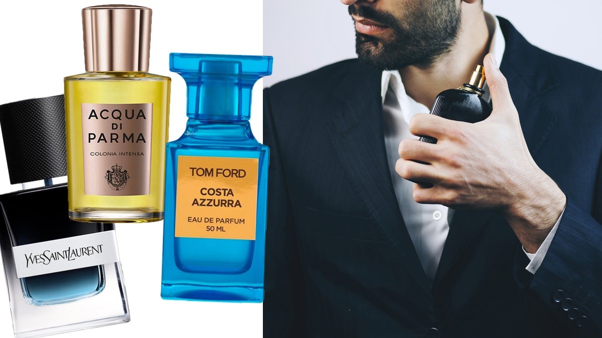 YSL New Y Men, Acqua di Parma Colonia, Tom Ford Costa Azzurra, man med parfym