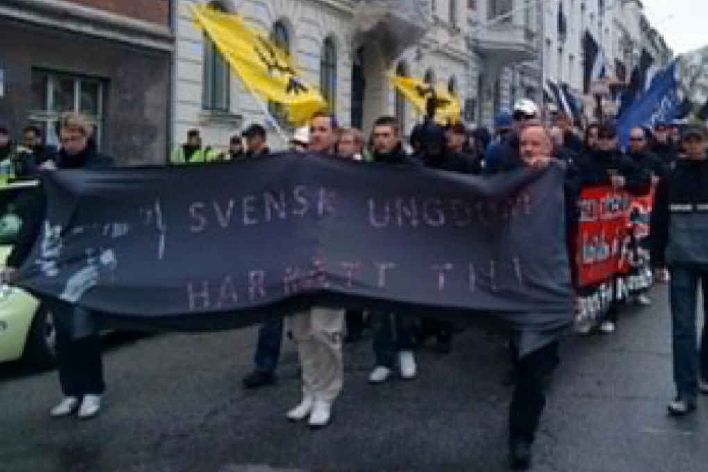 Motdemonstranter, Polisen, Helsingborg, Demonstration, Nazism, helikopter