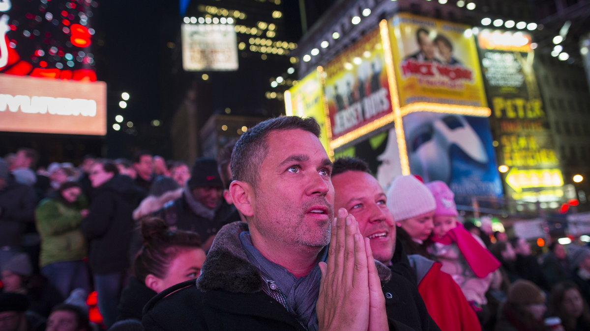 På Times Square i New York samlades många som hoppades på Obama.