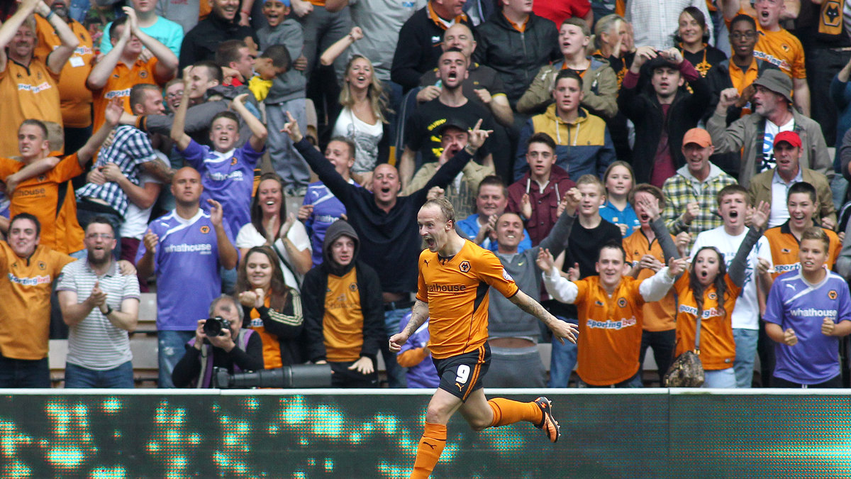 Griffiths firar ett mål för Wolves mot Sheffield United.