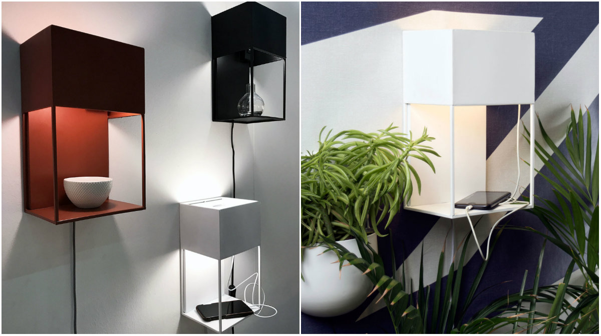 Lampa med hylla Lampa med hylla