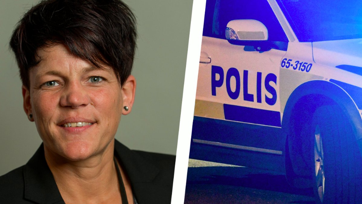 Sara-Lena Bjälkö och en polisbil: Montage