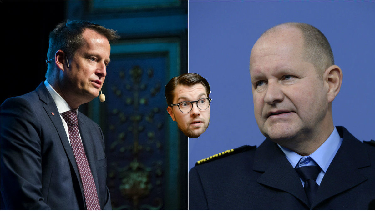 Åkesson kräver Eliassons avgång. Men Ygeman (tv.) bryr sig inte. 