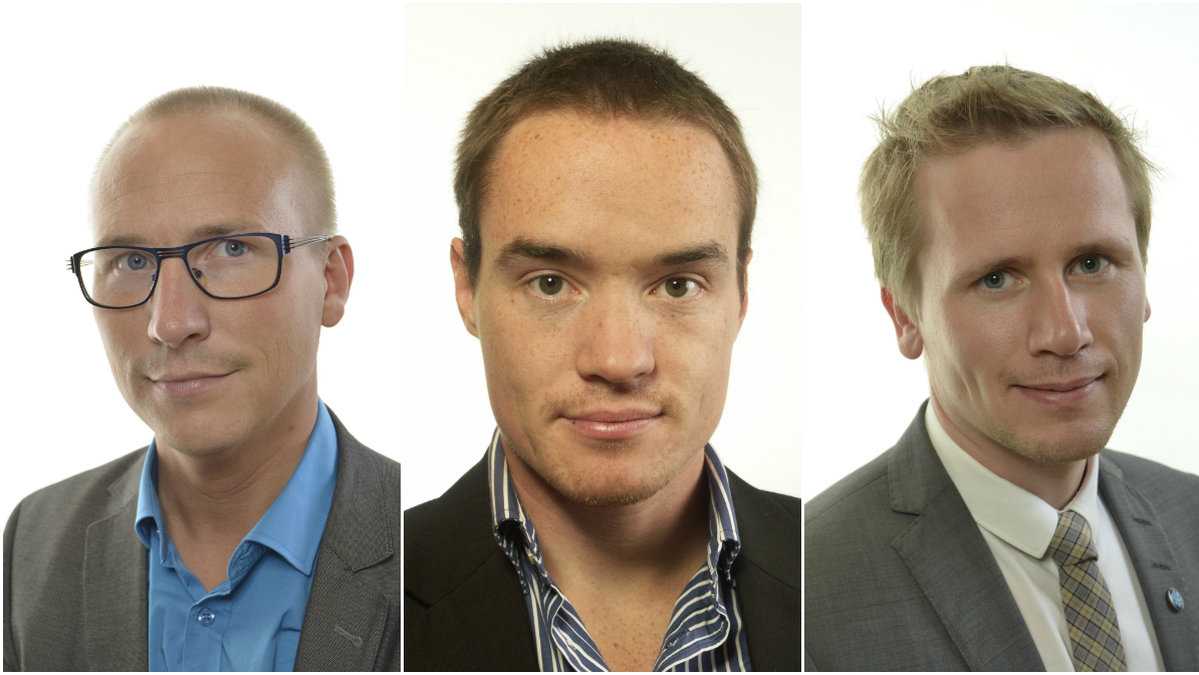 Mikael Eskilandersson, Kent Ekeroth och Roge Hedlund från Sverigedemokraterna.