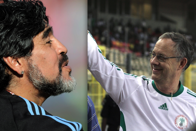 Lars Lagerbäck möter ikonen Diego Maradona. Lars Lagerbäck möter ikonen Diego Maradona.