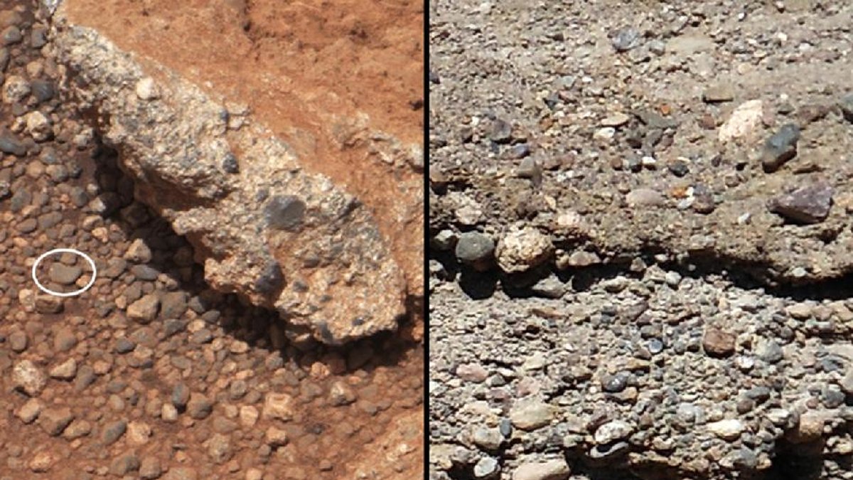 Tecken på flytande vatten på Mars, jämfört med på jorden