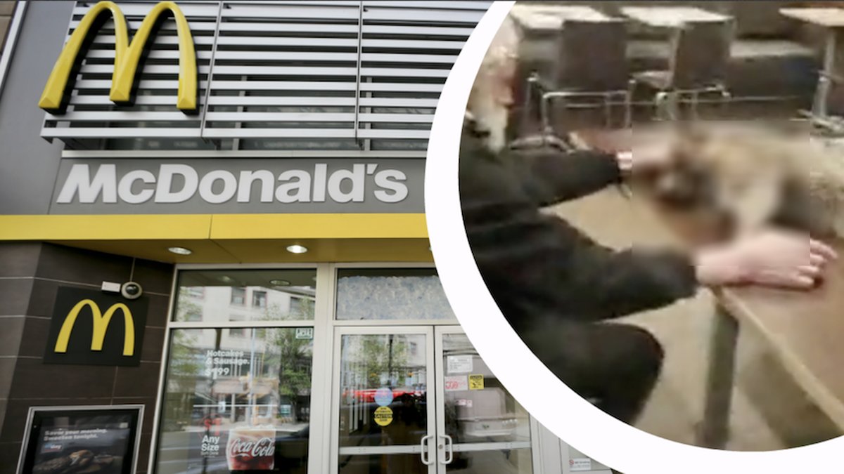 McDonald's, man med dött djur vid ett bord.