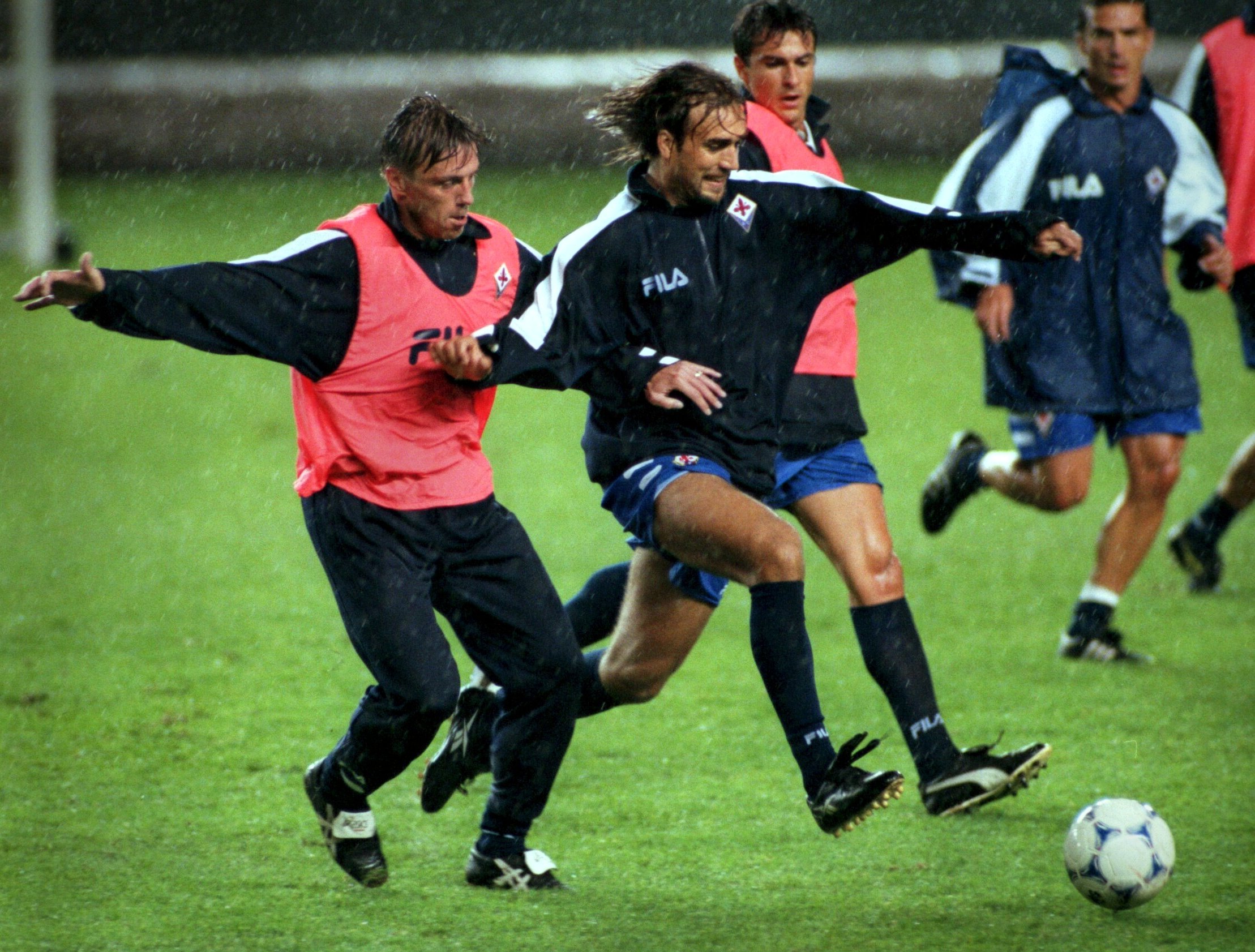 1999: Fiorentina tränar på Råsunda. Gabriel Batistuta på framfart. 1999: Fiorentina tränar på Råsunda. Gabriel Batistuta på framfart.