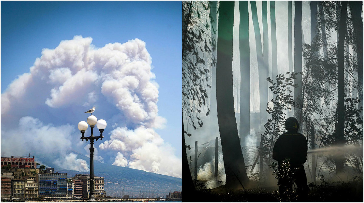Kraftiga bränder på vulkanen Vesuvius i Neapal.