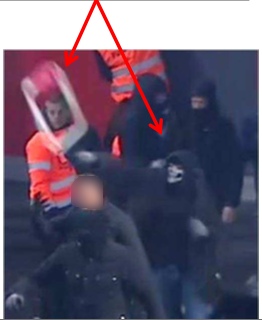Polisen har lyckats identifiera den åtalade som kastat delar en fällstol som ni kan utläsa av bilden, med hjälp av videoövervakning på arenan.I detta fall maskerade sig personen just innan han beträtt planen och därför kan polisen veta vem personen är med hjälp av tidigare bilder. Polisen har lyckats identifiera den åtalade som kastat delar en fällstol som ni kan utläsa av bilden, med hjälp av videoövervakning på arenan.I detta fall maskerade sig personen just innan han beträtt planen och därför kan polisen veta vem personen är med hjälp av tidigare bilder.