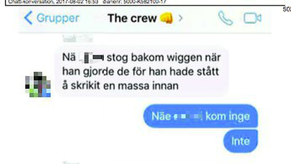 I förundersökningen finns skärmdumpar på konversationer mellan Tova Moberg och hennes vänner vädjar henne att lämna ex-pojkvännen.