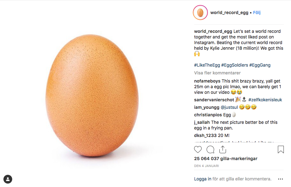 Ägget som är mest gillat på Instagram. Ägget som är mest gillat på Instagram.