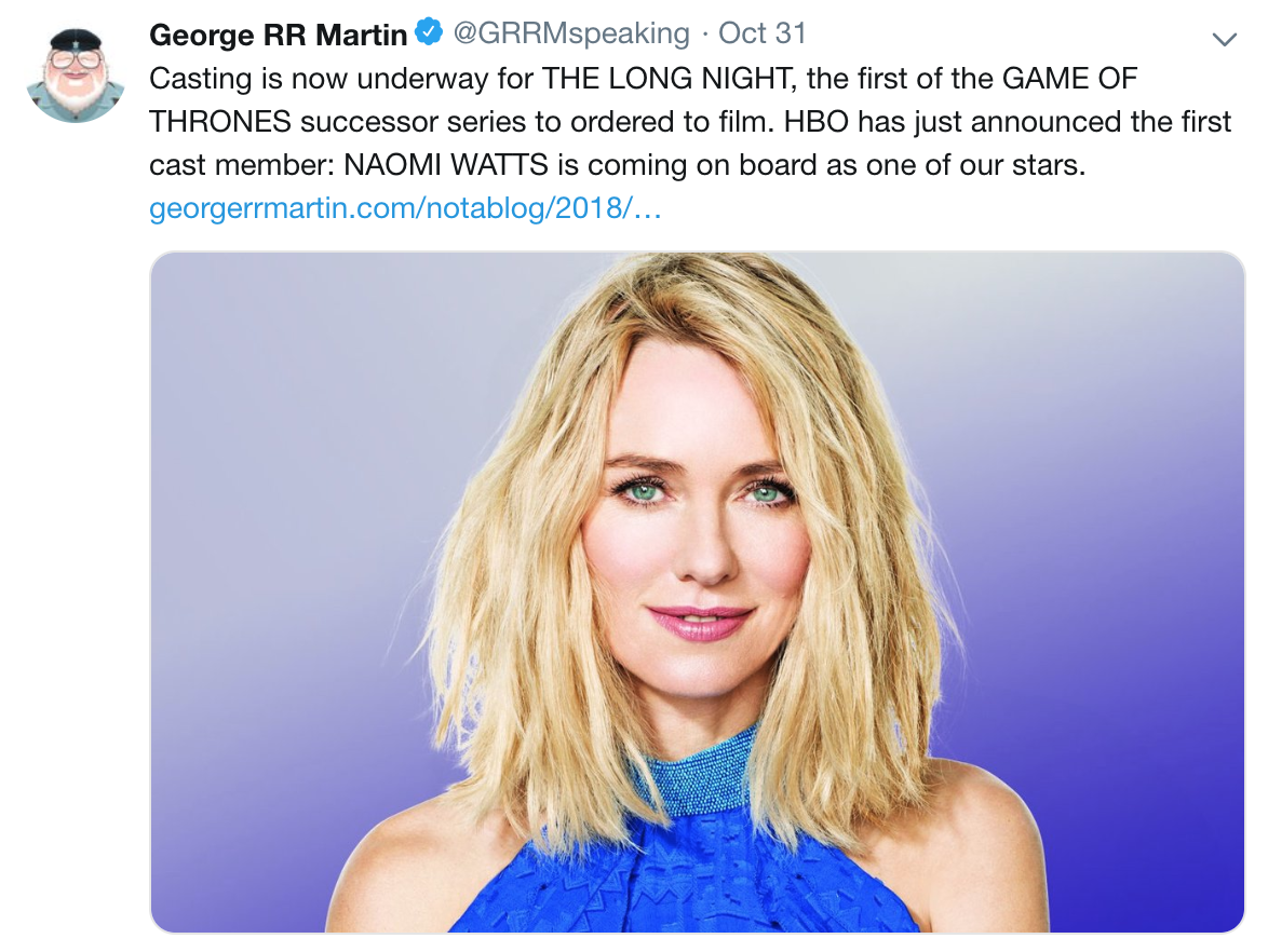 Tweet från George RR Martin. Tweet från George RR Martin.