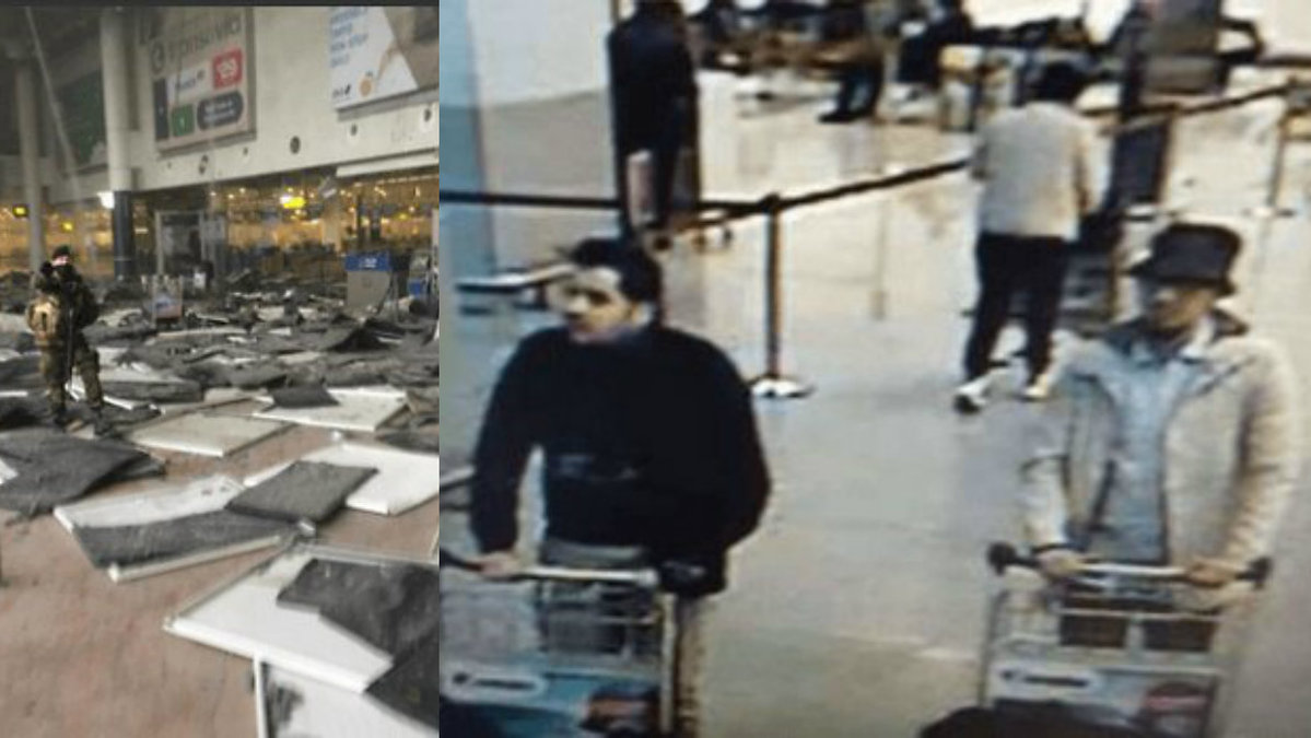 Tre män (två i bild) tog taxi till flygplatsen och gick in med bomber i väskorna.