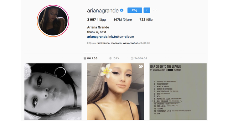 Ariana Grande har flest följare på Instagram Ariana Grande har flest följare på Instagram