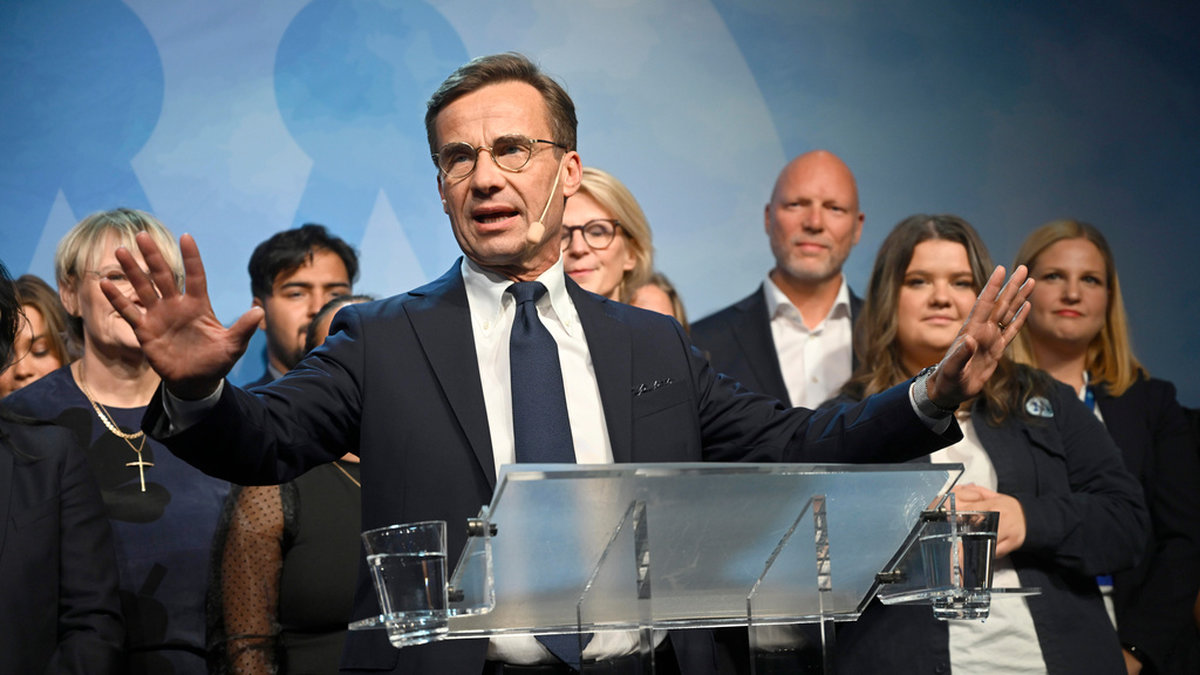 Moderaternas partiledare Ulf Kristersson (M) på valvakan 2022. Arkivbild.