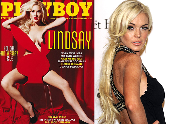 Lindsay näckar i Playboy och ger tidningen en skjuts.