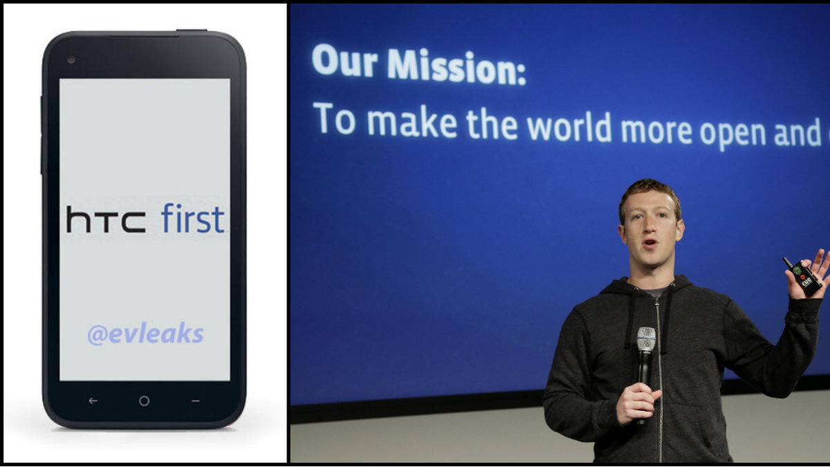 Till vänster: Den nya telefonen. Till höger: Facebooks grundare Mark Zuckerberg.