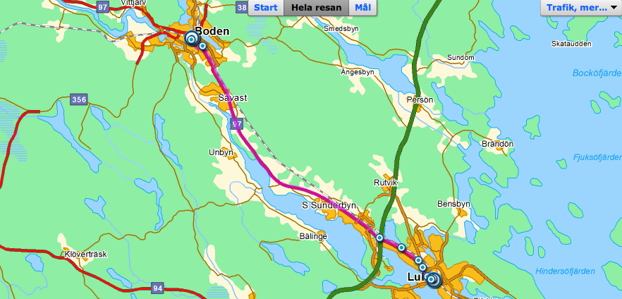 Sträckan Luleå-Boden är 36,6 kilometer lång och tar 27 minuter att åka om man håller hastighetsbegränsningarna.