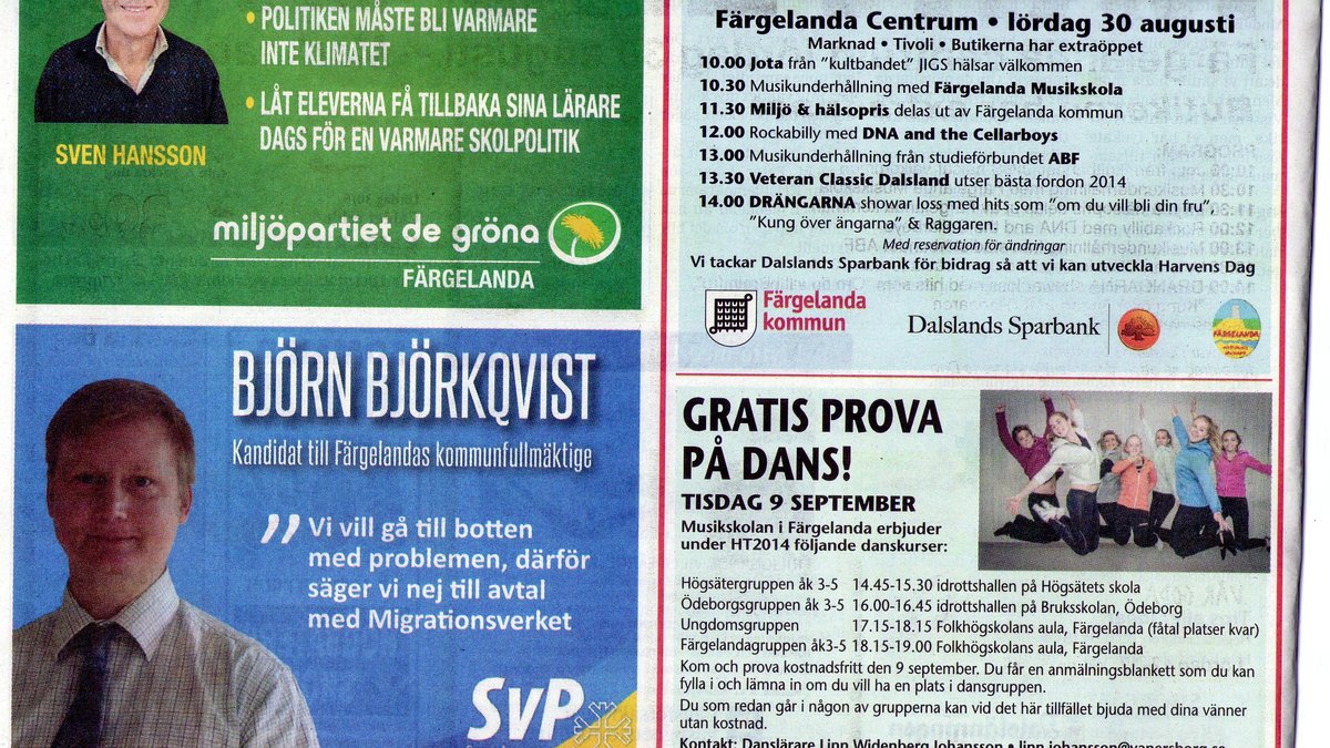 Annonsen från Svenskarnas parti.
