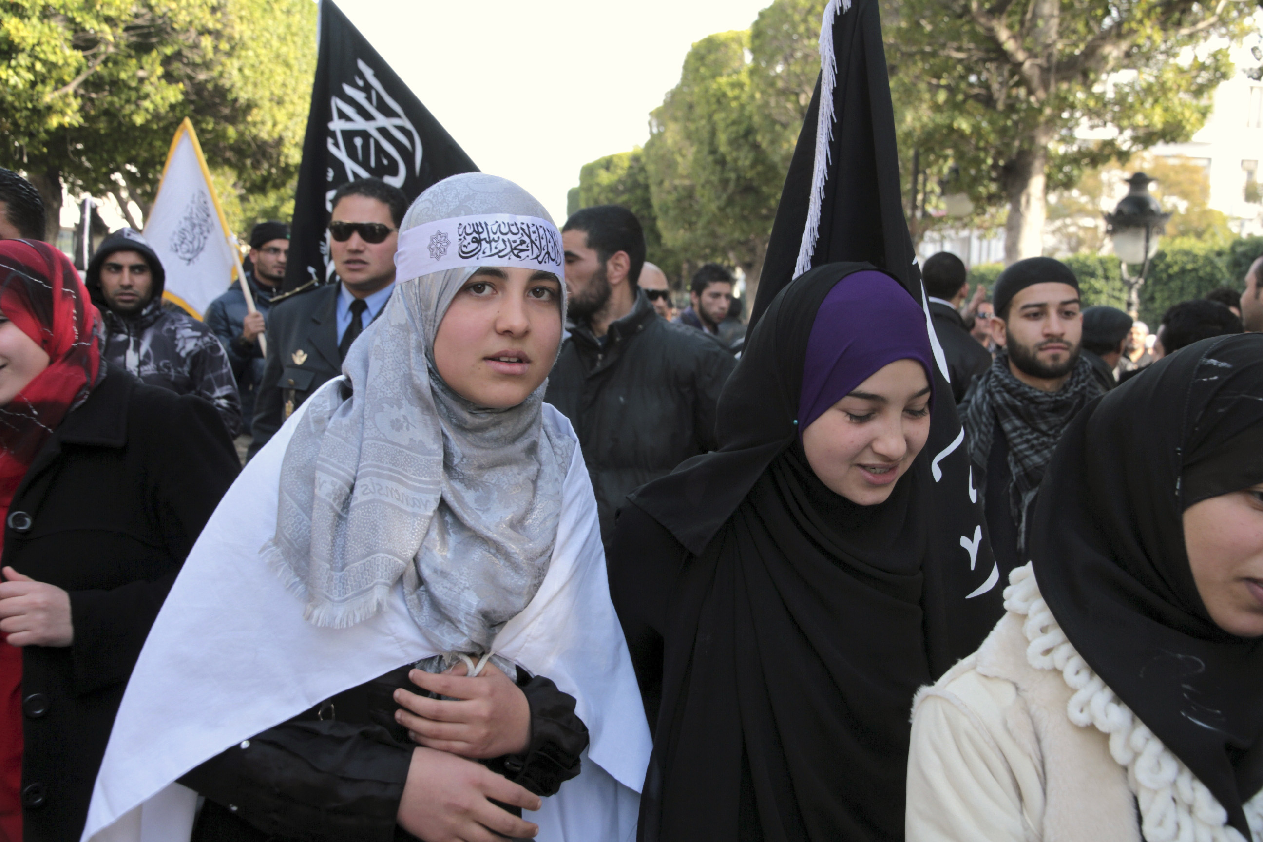 Demonstration, Tunisien, Islam, Oro, Sharia, Förslag, Politik