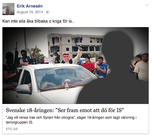 Arnesén delar flitigt inlägg och bilder som kan uppfattas rasistiska på sin Facebook-sida. 