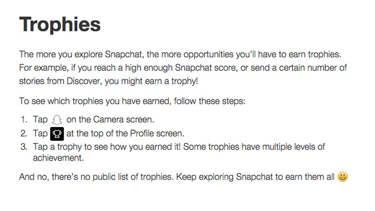 På Snapchats support får du veta hur du låser upp dit troféskåp